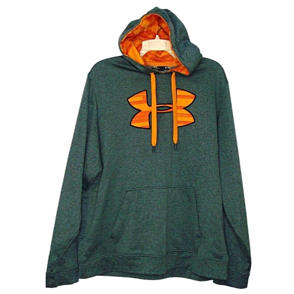 Under Armour Gray Loose Fit Orange Logo Front Pockets Hoodie Sweatshirt Size L